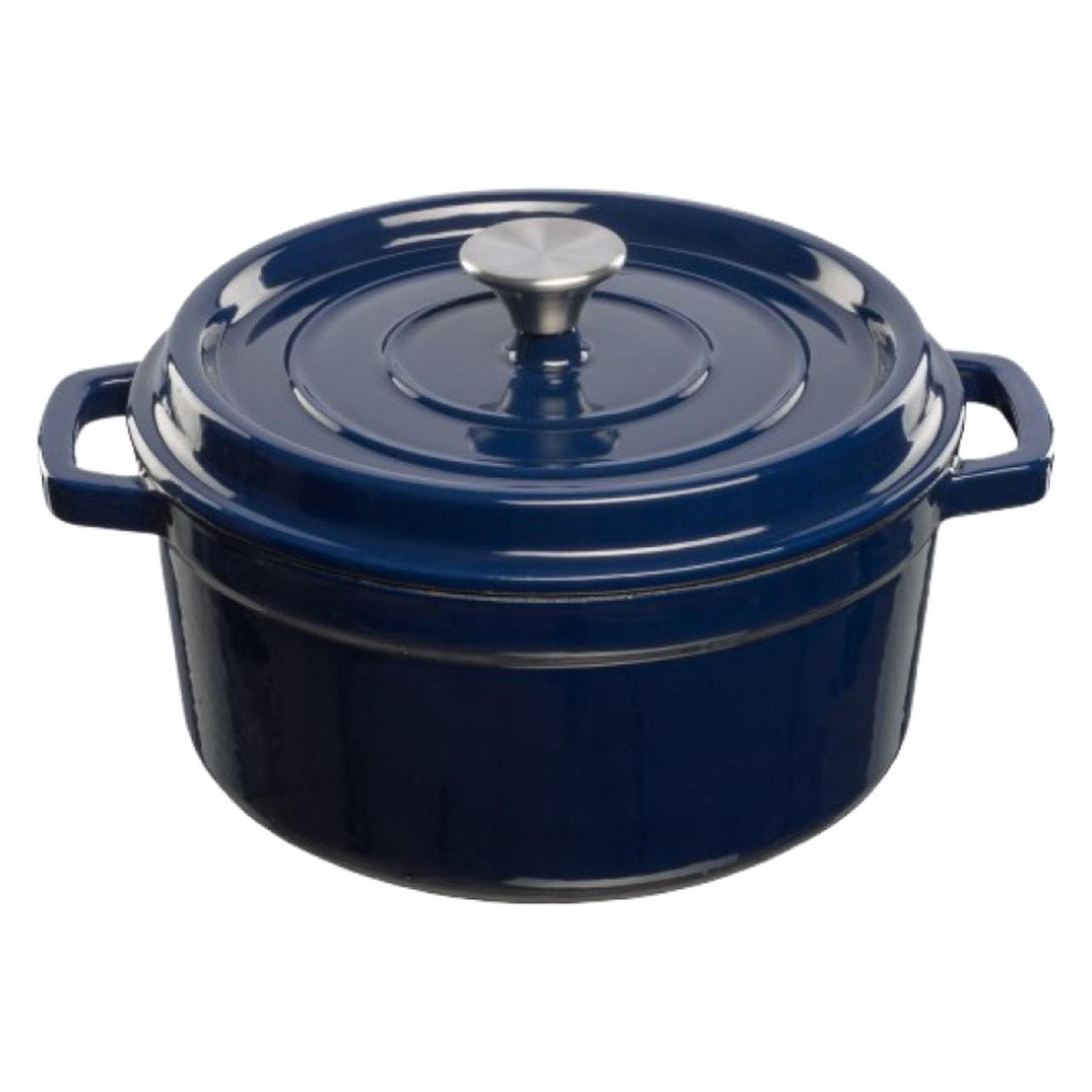 Grand Feu pot with lid, blue, 3,5 l (Stielkasserolle, Gusseisen, 24 x 10.50 cm) (FEUMDARKBL)