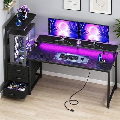 No Computer Desk with Storage Shelves & Monitor Stand