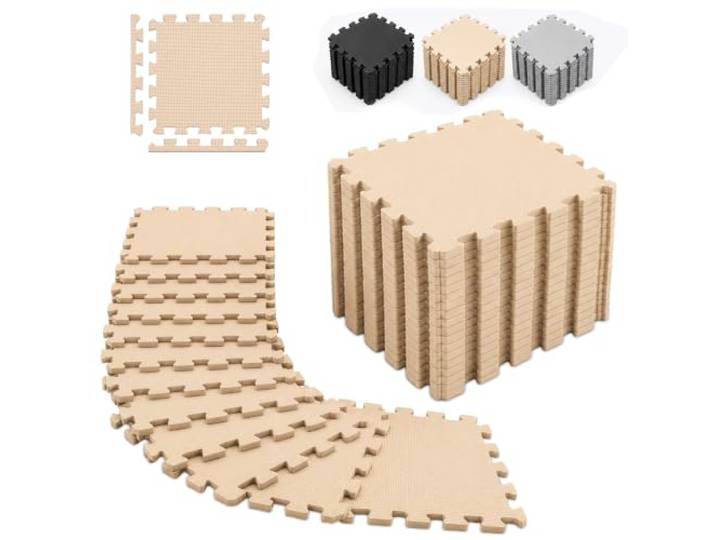 Relaxdays tapis de sol\, beige lot de 18\, 30 x 30 cm\, 1\,7 m²\, bordure\, insonorisant\, mousse\, puzzle fitness