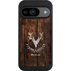 Nivocase Hülle für Google Pixel 9 Handyhülle NIVOcore Case Schwarz Hirsch Holz Holzoptik (Google Pixel 9), Smartphone Hülle, Schwarz