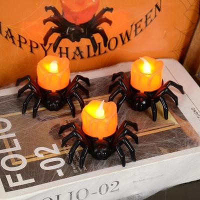 Uplift Essentials Halloween LED Candle Light With Plastic Spider & Pumpkin Motifs Halloween LED Candle Light With Plastic Spider & Pumpkin Motifs