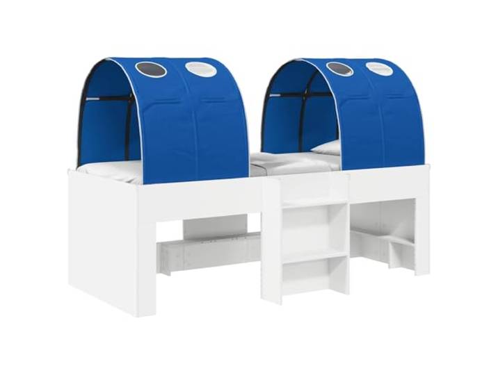 PUGYNBK Tunnelbett, 3 Stück, Weiß und Blau, technisches Holz Lattenrost, weiche Mikrofaser, einfache Montage, Matratzenhalter, vielseitig einsetzbar