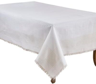 Saro Metallic Fringe Tablecloth - Shimmer Stripe Design with Fringe Edges for Dining Tables, Holiday Entertaining and Farmhouse Decor