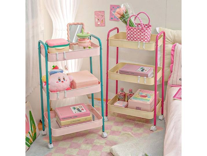 Étagère de rangement pour chariot de couleur contrastée à 3 niveaux, chariot mobile multicouche, support de rangement pour cosmétiques et collations, étagère Mobile pour salle de bain et maison