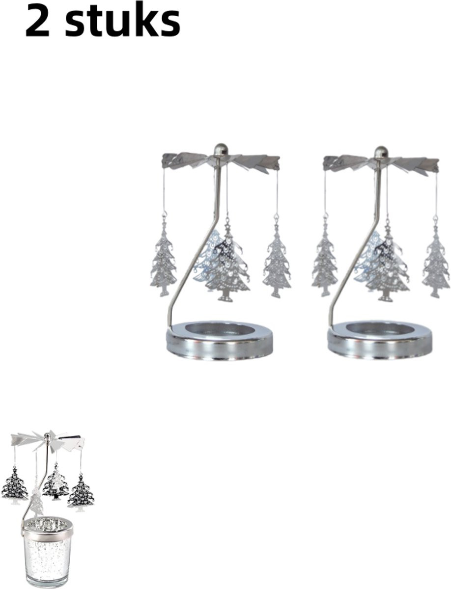 2-delige roterende theelichthouder met kerstboom ontwerp - Zilver