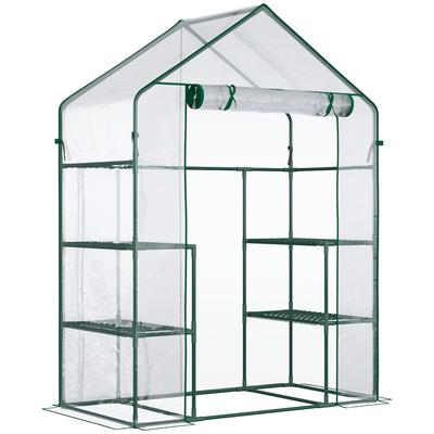OKWISH Foliengewächshaus aus Metall, transparent, 142x73x195 cm, begehbar mit Stahlrahmen, PE-Abdeckung und 6 Regalen