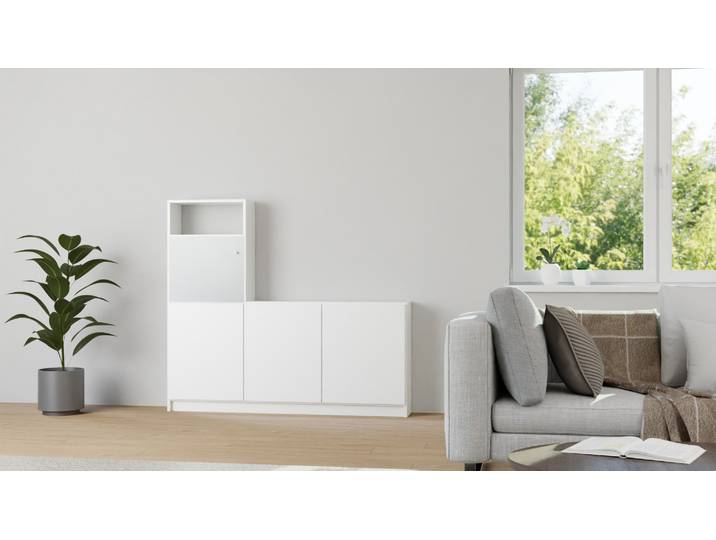 Regal mit Media-Aussparung MDF Beschichtet MDF Weiß matt