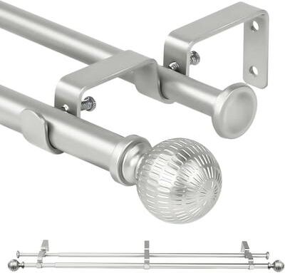 Urbanest 5/8 Inch Diameter Adjustable Double Splicing Drapery Curtain Rod Set with Volle Finials