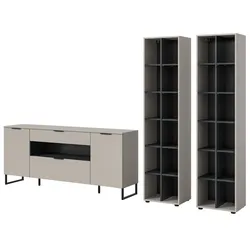 WOHNWAND kaschmir, schwarz 3-teilig 305 cm, Komplettset mit Soft-Close-Funktion