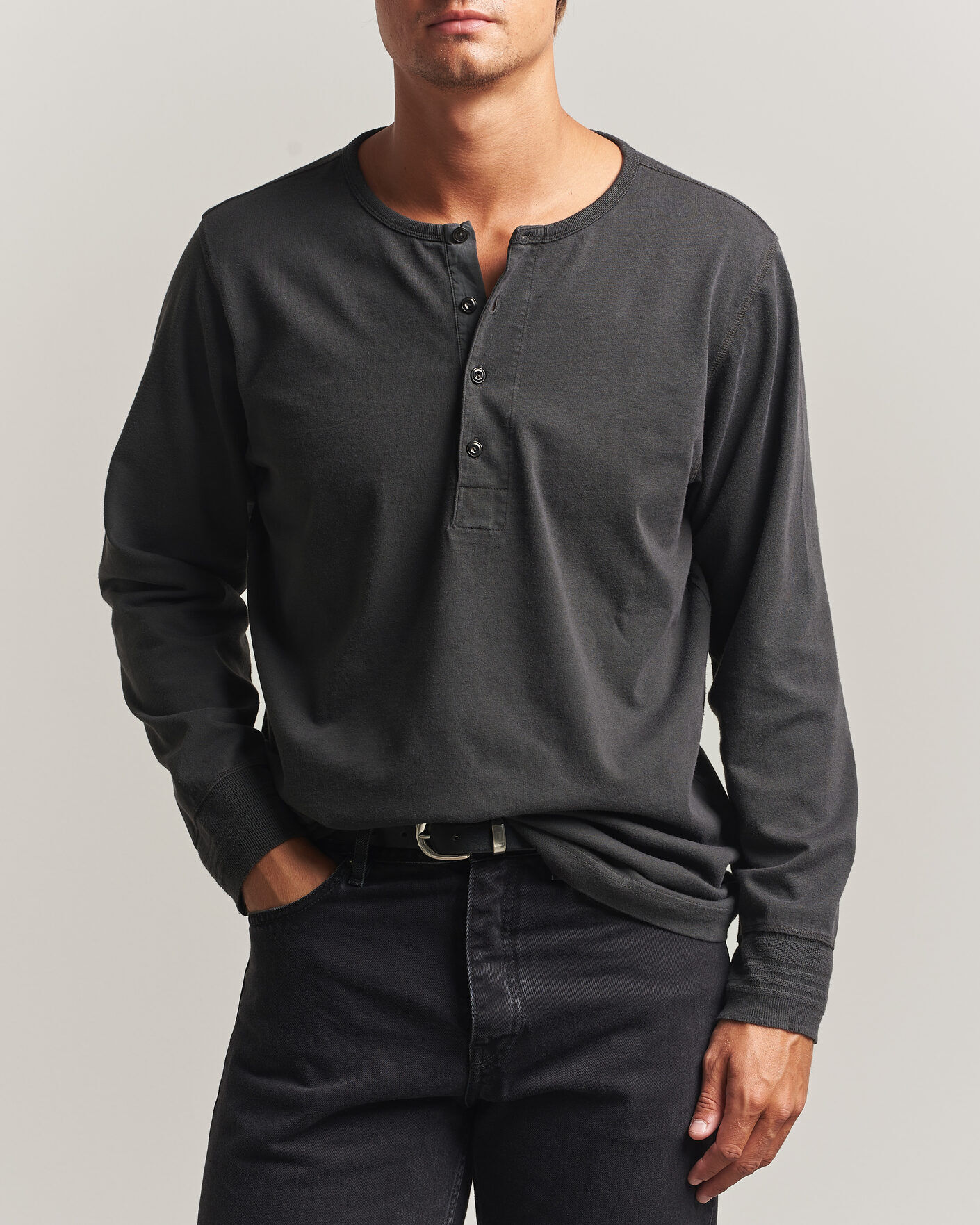 Nudie Jeans Long Sleeved Henley Antracite men XL Grå