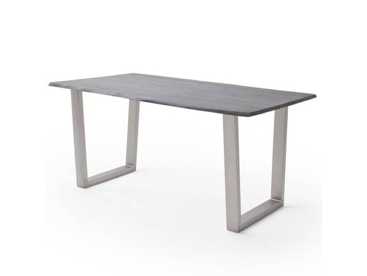 Lomadox Esszimmer Tisch Esstisch Massivholztisch 180x90 cm, Akazie massiv, grau sandgestrahlt, Massivholz/Echtholz, Metallgestell in Trapezform, Edelstahl gebürstet