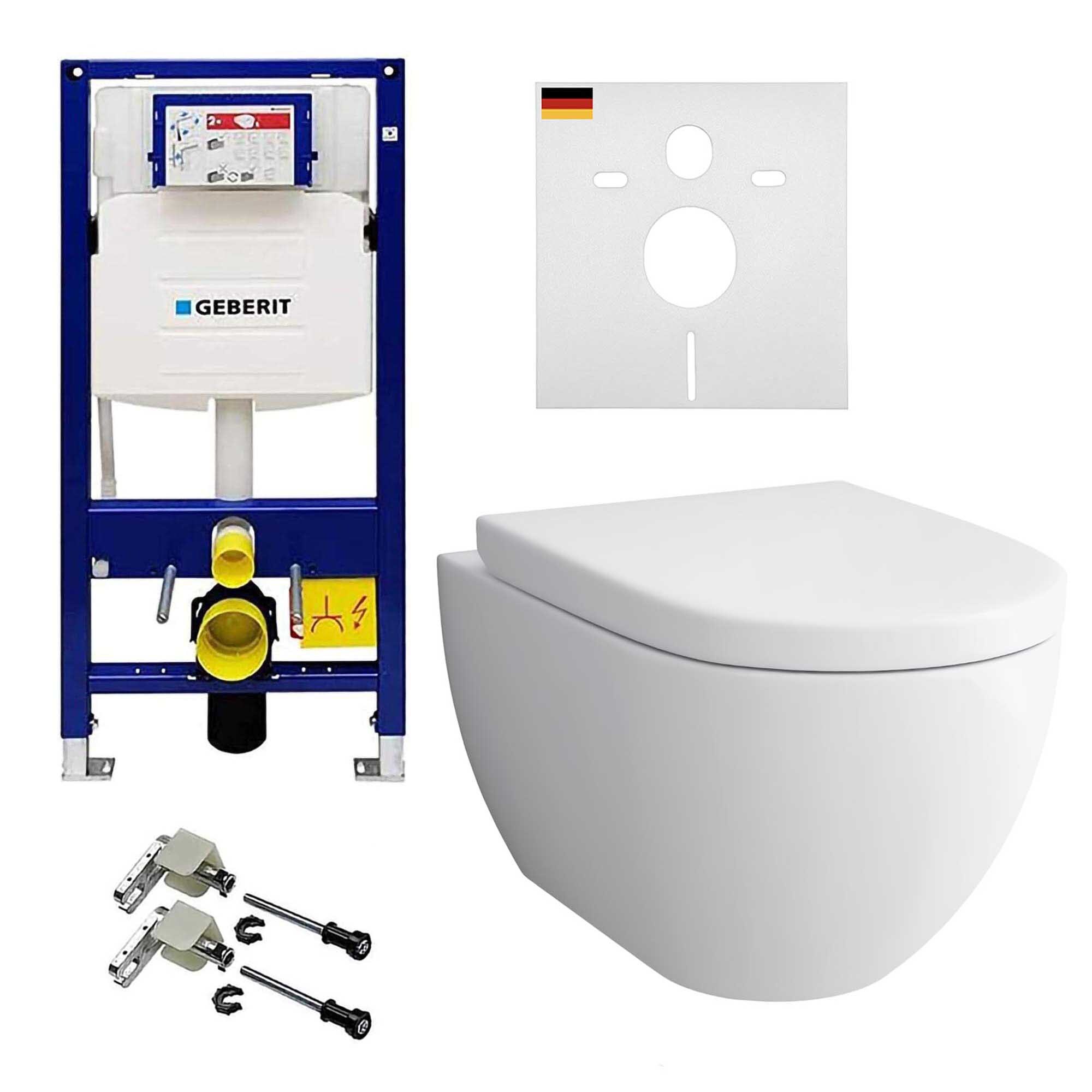 Alpenberger Moderne Toilette Bidet WC | Wand WC Spülrandlos mit WC Deckel | Badezimmer Set Kloschüssel mit Geberit WC Spülkasten und Bausatz | Vorwandelement WC Set Komplett mit Schallschutz