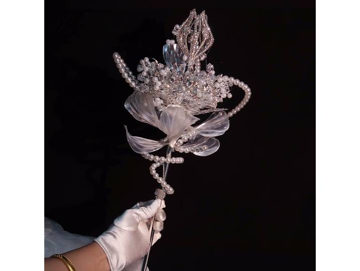 PEORCHID-Bouquet de Sceptre de Mariage en Clip et Strass, Broche en Perle Argentée, Princesse Gothique, Noiva, Bouquet de Fleurs