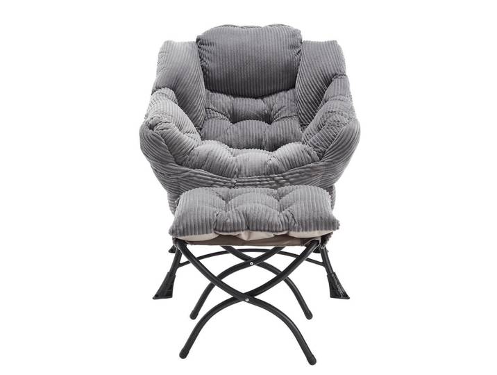 ComfortXL Sessel mit Hocker und Seitentasche, De-42195, Grau, Metall, 70x95x64 cm, Wohnzimmer, Sessel, Polstersessel