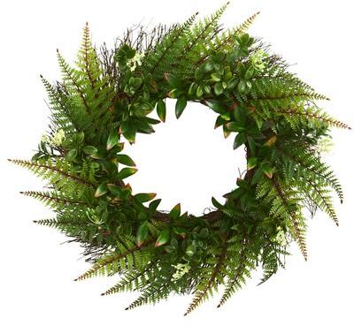 Nearly Natural "23"" Assorted Fern Wreath UV Resistant (Indoor/Outdoor) - 23 in assorted fern wreath"