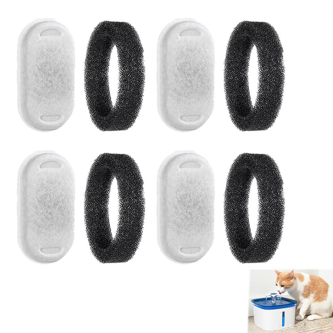 Dripio 8-delige set vervangingsfilters voor kattenfonteinen met actieve kool en spons