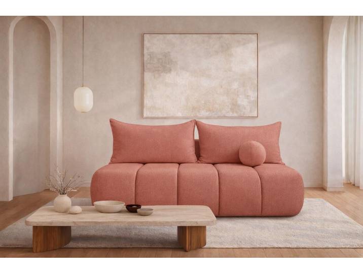 Kaiser Möbel Sofa mit Schlaffunktion und Bettkasten, Schlafsofa, Veloursstoff Monolith, Rosa, PIANO