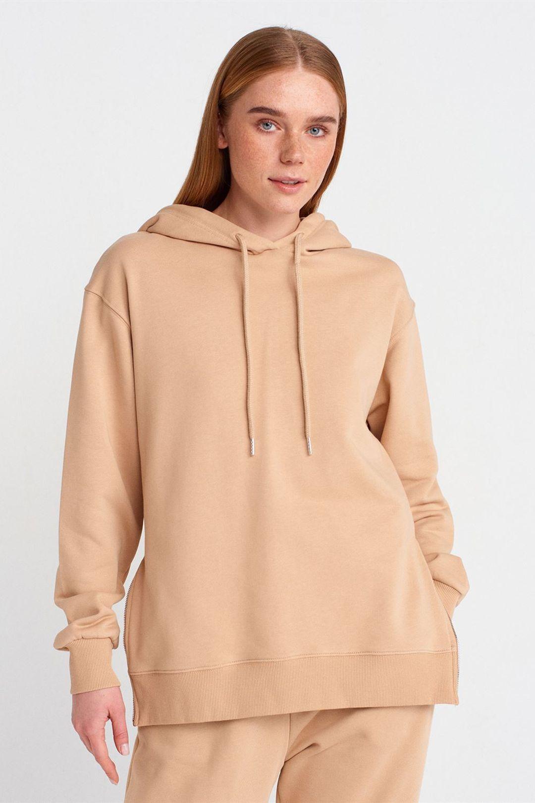 Übergröße Baumwoll-Hoodie mit Reißverschluss vorne