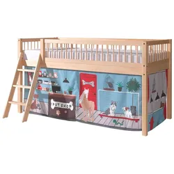 HALBHOHES BETT Kelci 90x200 Textilset Pet Shop Buche Massivholz natur