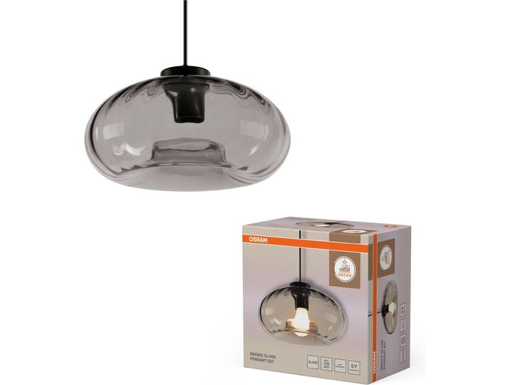 OSRAM Pendelleuchte Decor Smoke Glass , grau (schwarz), Ø 28cm, 1 Stk., Leuchten, schwarz, E27, Stahl und Glas, Pendelleuchte