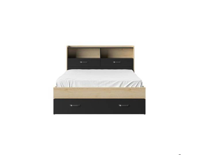 Lit adulte effet bois châtaignier avec rangement 140cm x 190cm