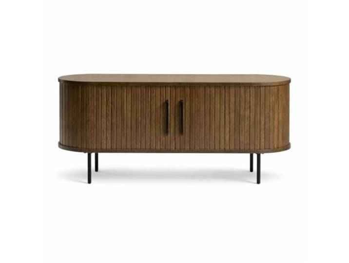Liadomo Lowboard 120 cm, Uriel, TV-Schrank, Rauchbraun TV-Board, TV-Möbel, Kommode, Eiche Furnier, Lamellen-Optik, Stauraum, Schiebetüren, 2 Einlegeböden, hohe Metallbeine