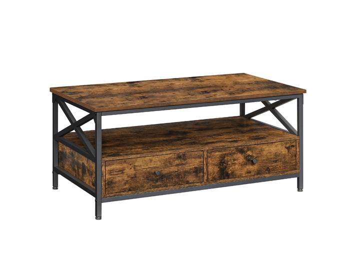 Couchtisch TAYLOR 100x55 cm mit Schubladen, rustikal braun