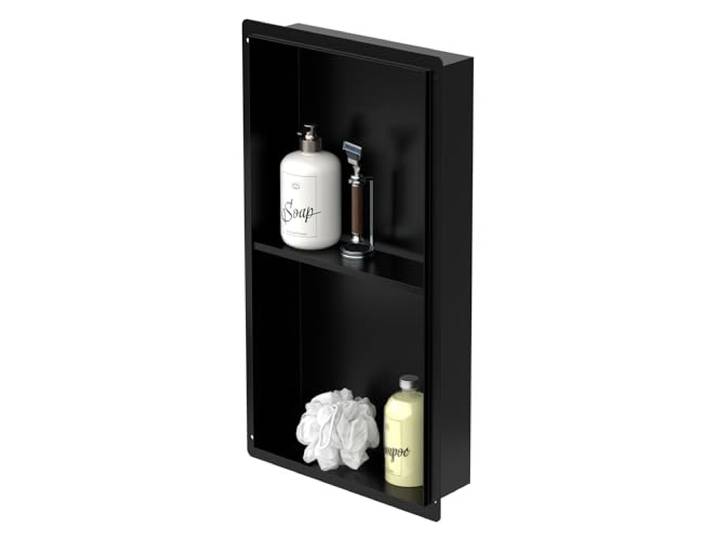 LuxeBath Wandnische Doppel aus Edelstahl, 30x60x10 cm, Schwarz, Duschnische, Randlos, Einbauregal, Flexibler Einbau, Befliesbare Nische für Badutensilien, Duschablage, Doppelregal Badezimmer Lagerung