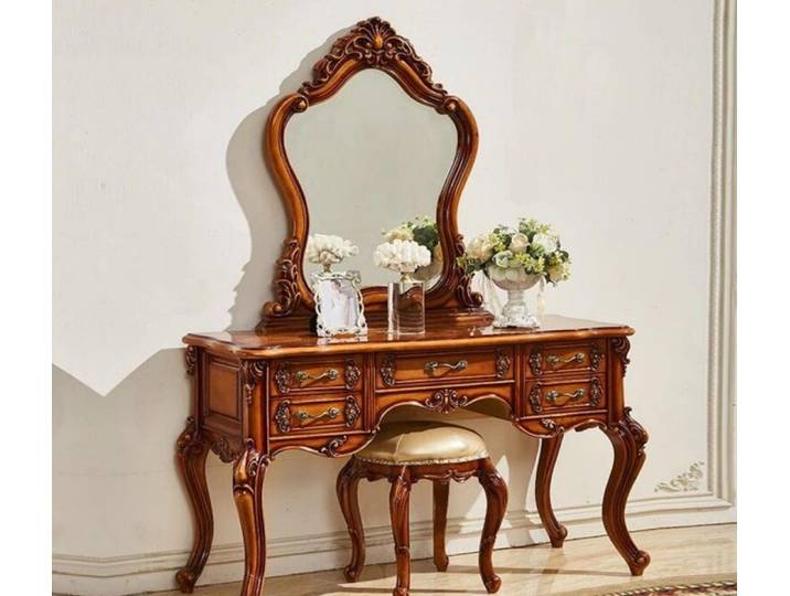 JVmoebel Schminktisch JVMoebel Schminktisch mit Hocker im eleganten Retro-Stil (2-St)