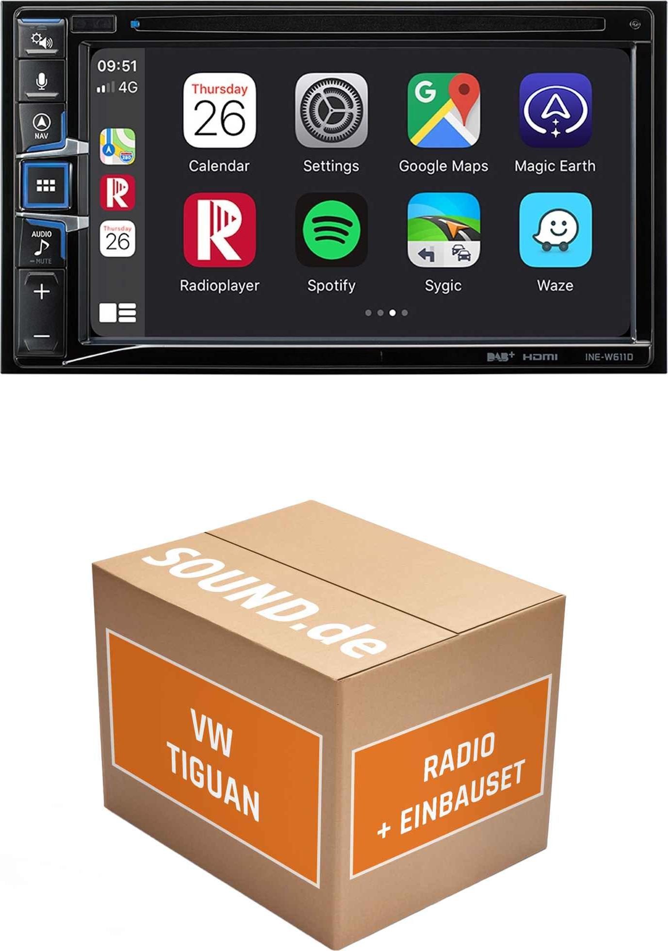 Autoradio Einbaupaket Alpine INE-W611D passend für VW Tiguan 2 | Navigationssystem CD-/DVD-Laufwerk