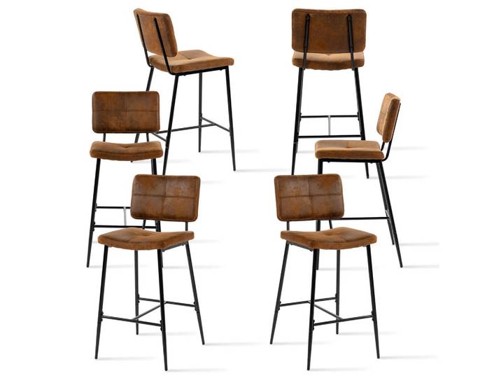 Meubles Cosy Barhocker 6er-Set im Industrial-Stil mit Rückenlehne und Fußstütze, hohe Barstühle, Braun, 46.5x104x53 cm, Esszimmer, Barmöbel, Barhocker