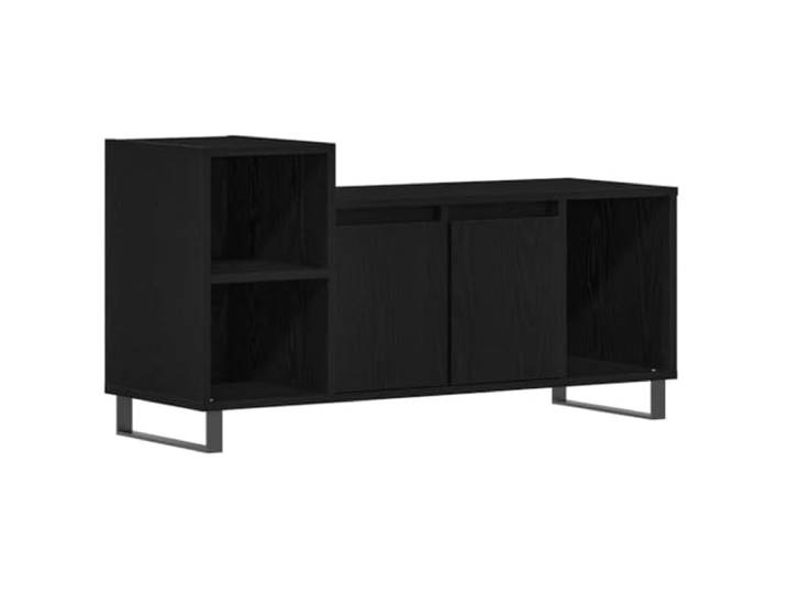 hliofuir TV-Schrank Schwarz Eichen-Optik 100x35x55 cm Lowboard Komplexer Stauraum mit 2 Scharniertüren und 4 Regalfächern für Receiver und Medien im Wohnzimmer oder Schlafzimmer.