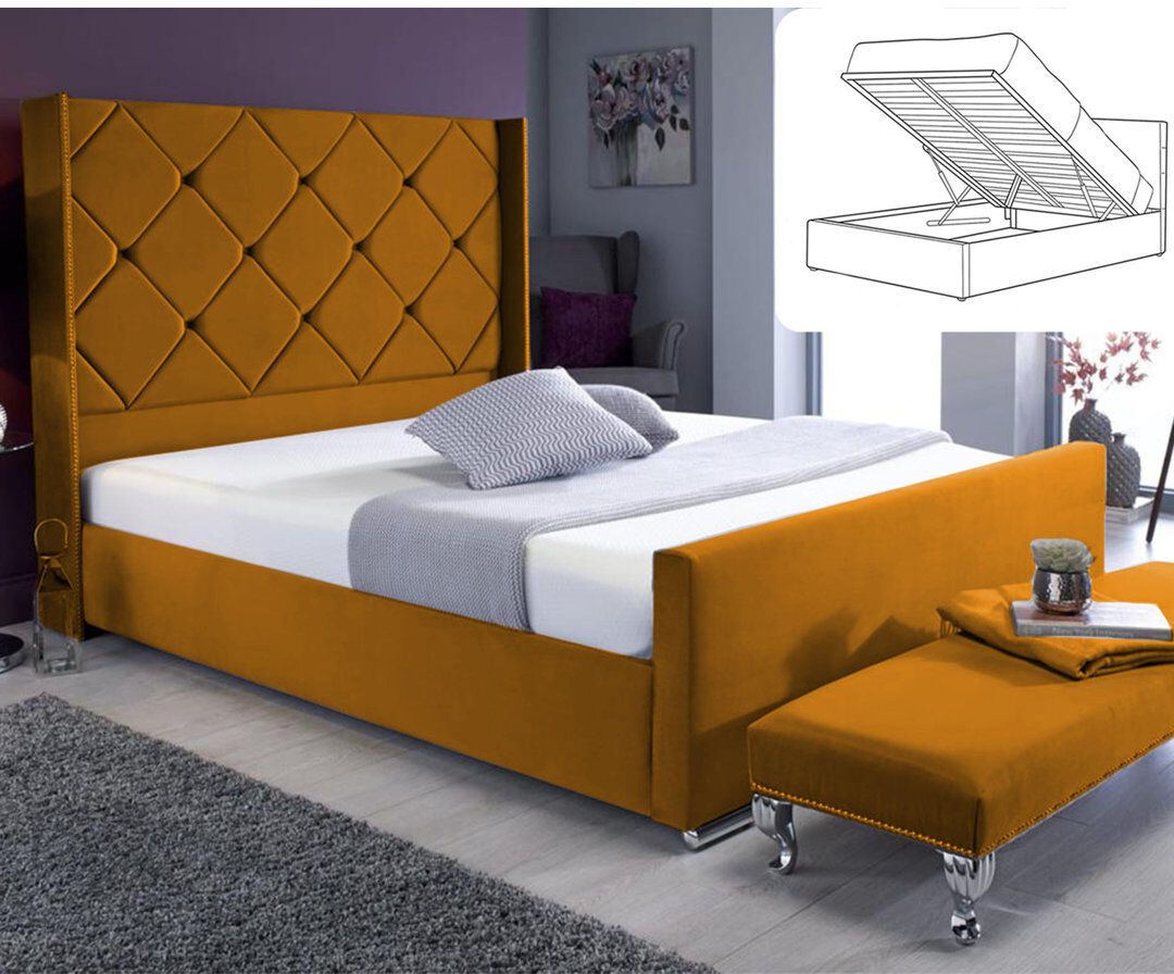 Britainsleep Upholstered Ottoman Storage Bed Mustard Super King (6')