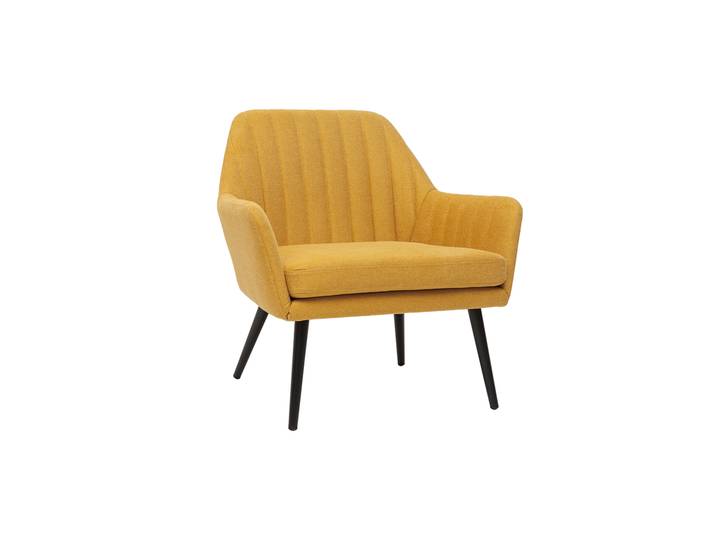 Fauteuil design en tissu effet velours texturé jaune moutarde et métal noir GASTON