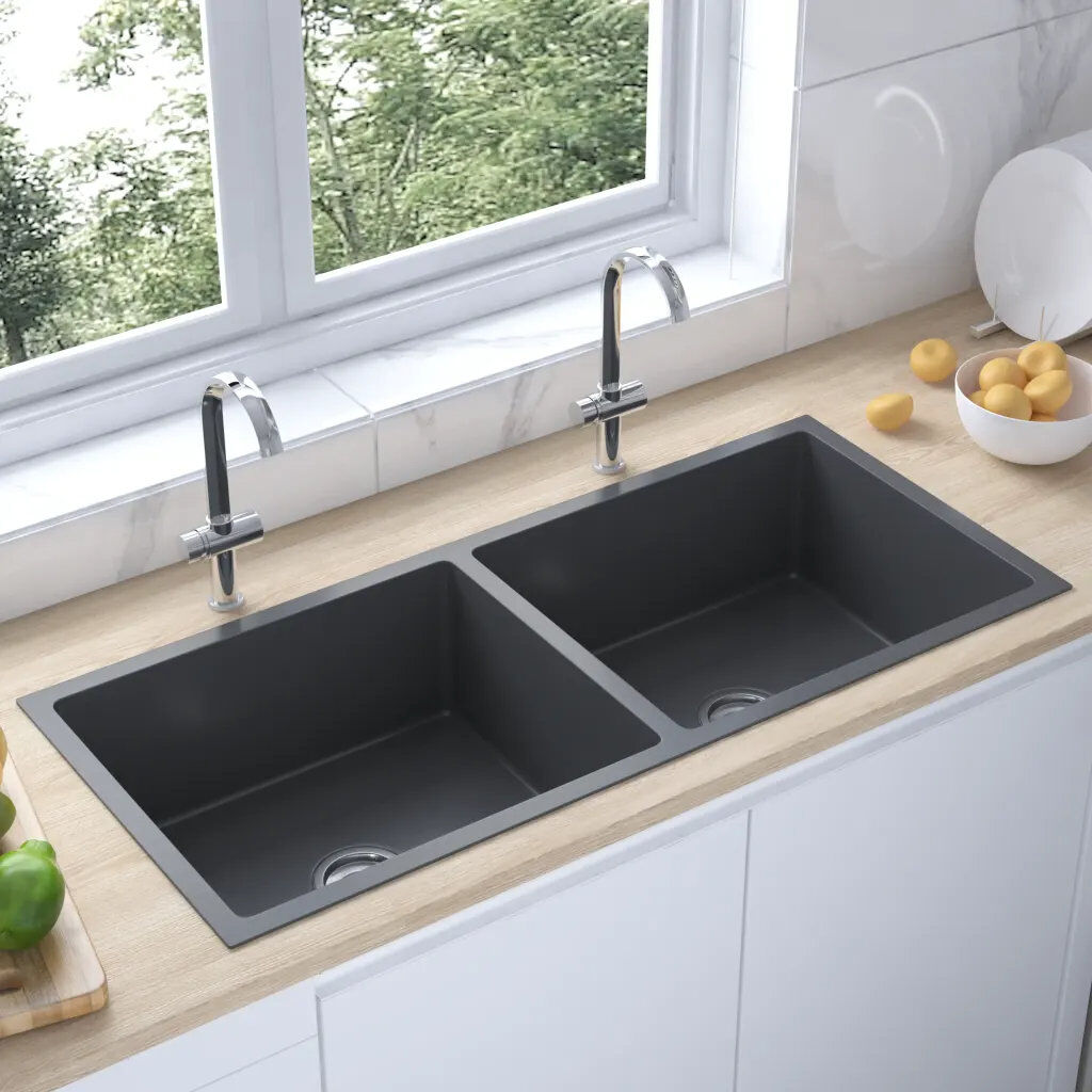 Belfry Kitchen Esperanza 440mm W Steel Kitchen Sink Black 1,000mm L