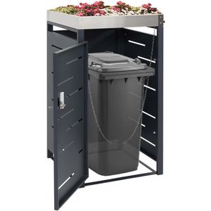 Mendler Mülltonnenbox HWC-H40, Metall, 1 Mülltonne bis 120L, abschließbar, mit Pflanzdach