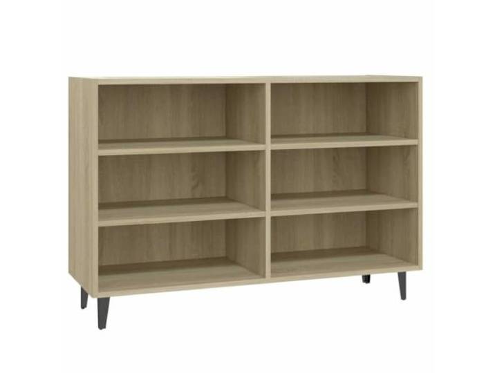 Fisinber Sideboard Sonoma-Eiche 103,5x35x70 cm Metall Holzwerkstoff 6 offene Fächer bieten viel Stauraum für Wohnzimmer, Flur oder Büro. Industrieller Stil mit stabilem Metallgestell.