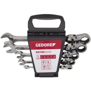 GEDORE-Red Maulschlüssel R07305005, 3300890, mit Gelenk, Maul-Ringratschenschlüssel Set 5-teilig, 8-19 mm