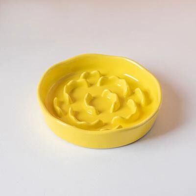 Uplift Picks Ceramic Elevated Slow Feeder Pet Bowl For Cats And Small Dogs yellow