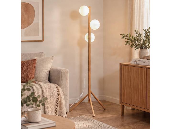 Stehlampe Estera TK Lighting, Holz hell, für Wohn- / Esszimmer, Holz, Stehlampe