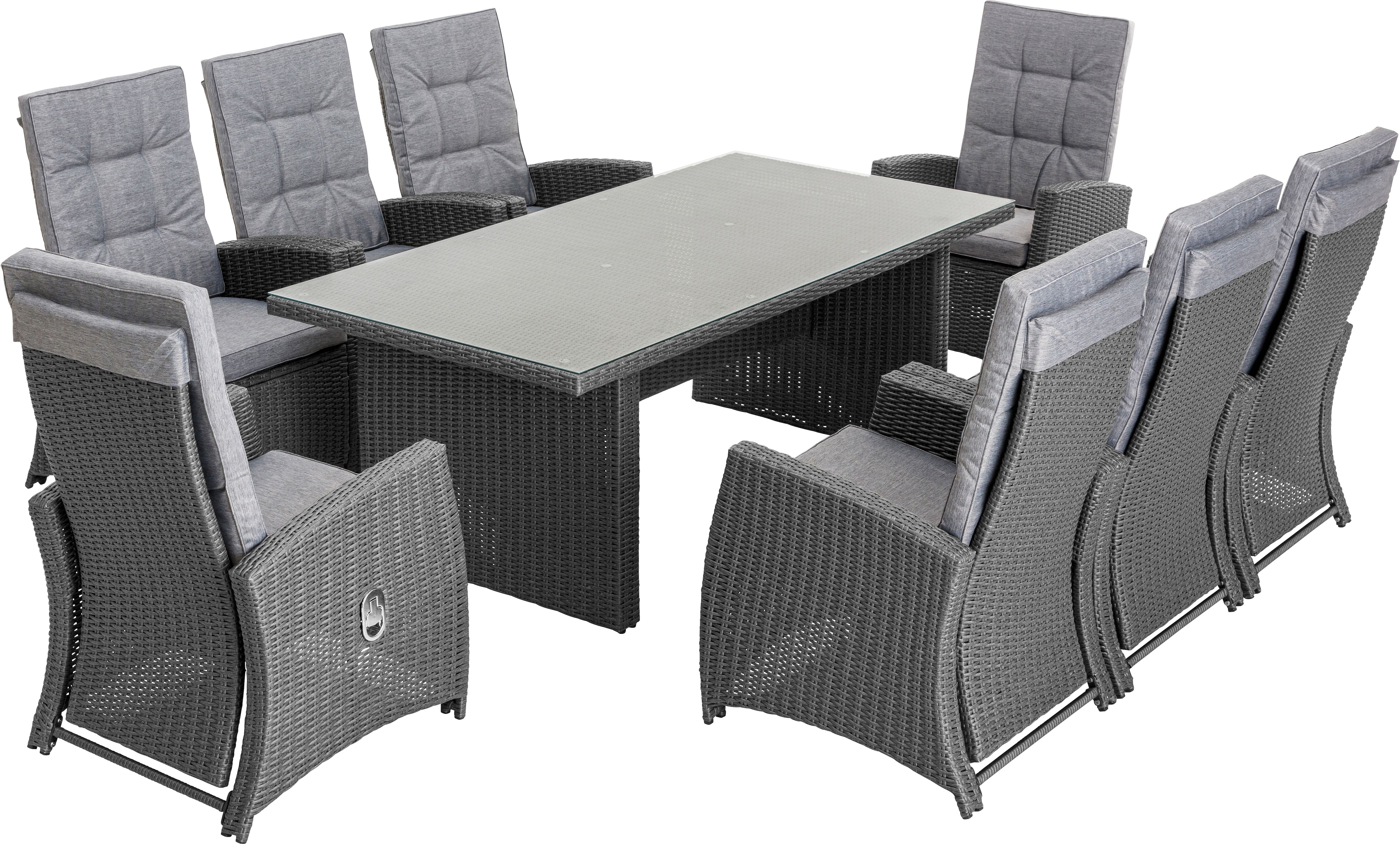 Garten-Essgruppe KONIFERA "»New Paris«", grau (dunkelgrau, dunkelgrau), Aluminium, Sitzmöbel-Sets, Garten-Essgruppe, Aluminium/Polyrattan, Topseller