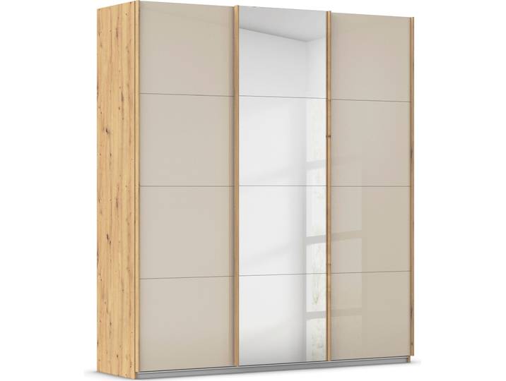 Schwebetürenschrank, 203x229 cm, Holzwerkstoff, Beige, Spiegeltür & Durchdachte Innenausstattung, Klassisch, Rauch