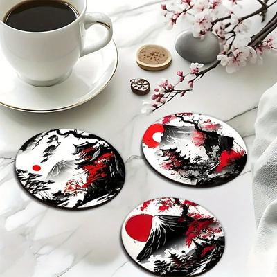 Uplift Treasures Japanese Landscape Wooden Coaster Set Japanese Landscape Wooden Coaster Set