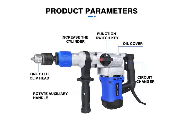 Marteau perforateur rotatif, marteaux à percussion robustes avec contrôle de vibration et embrayage de sécurité, marteaux électriques de démolition