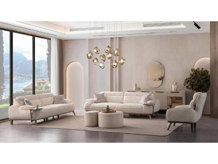 JVmoebel Polstergarnitur Couchgarnitur Moderner Stil Designermodell Beige Elegante Wohnzimmer, (Couchgarnitur, 3-tlg., 3-tlg)
