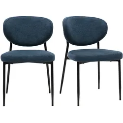 Stoffstühle mit samtähnlicher, strukturierter Oberfläche, dunkelblau und schwarzem Metall (2er-Set) BREKA