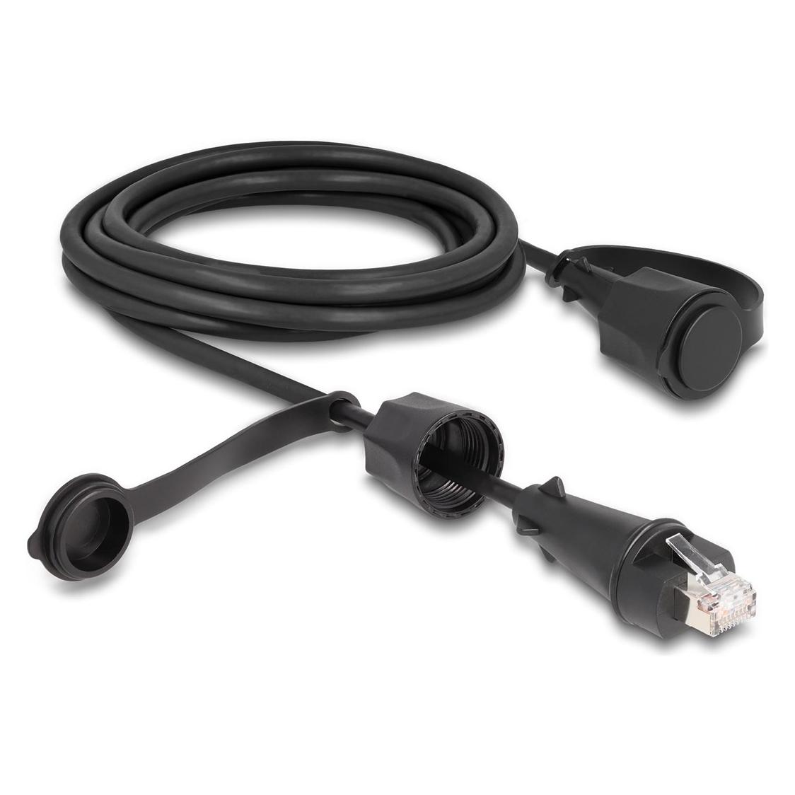 Delock Netzwerkkabel RJ45 Stecker zu RJ45 Stecker Cat.6 STP mit Verschlusskappe Outdoor IP68 staub- und was (STP, CAT6, 3 m) (80168)
