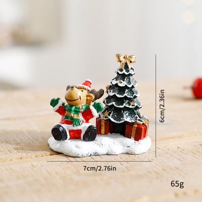 Modern Home Fixes Winter Village Scene With Christmas Snowman Tree Elk Ornaments, Small House Desktop Display b