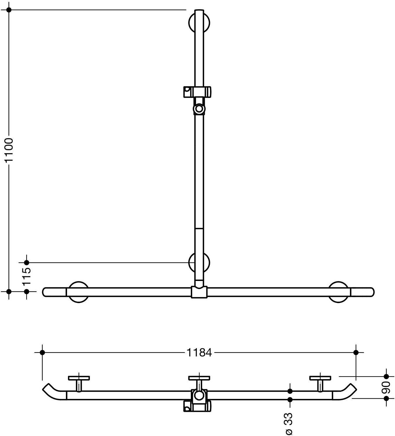 HEWI System 800K Duschhandlauf mit verschiebbarer Brausehalterstange