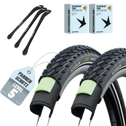 2 x Schwalbe Marathon Fahrradreifen 28 x 1,10 Zoll (28-622) GreenGuard Reflex + 2 Schläuche Dunlopventil (DV) + 3 MSZweirad Reifenheber